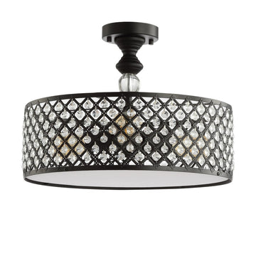 Elise 17" Crystal/Metal Drum Semi-Flush Mount - JONATHAN Y